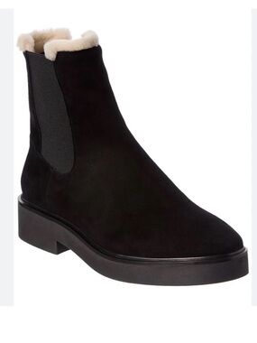 Stuart Weitzman Alpine Cozy Chelsea Suede Shearling Boots Black Size 12